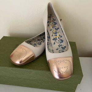 NIB Gucci Women's Leather Ballet Flat Mystic White Shoes Size 37.5 US 7-7.5.